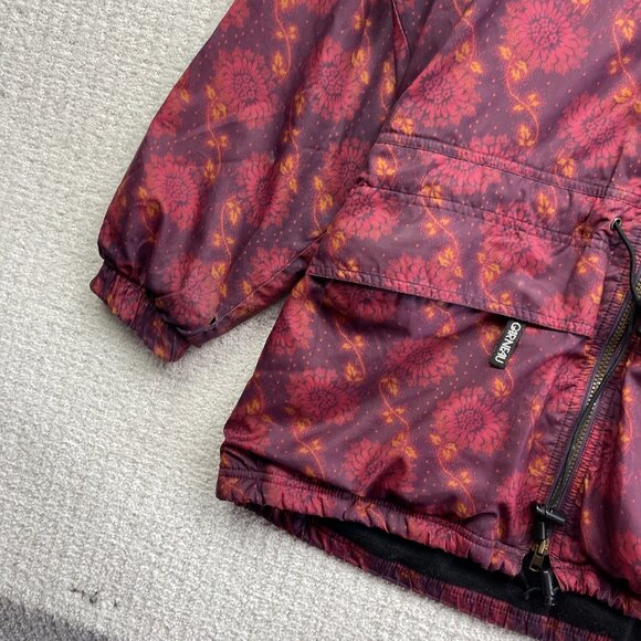 VTG Louis Garneau Women Jacket Red Trippy Floral AOP Polar Fleece Lined Retro - Picture 3 of 16